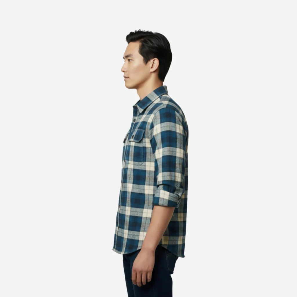 flannel-blue-model-side